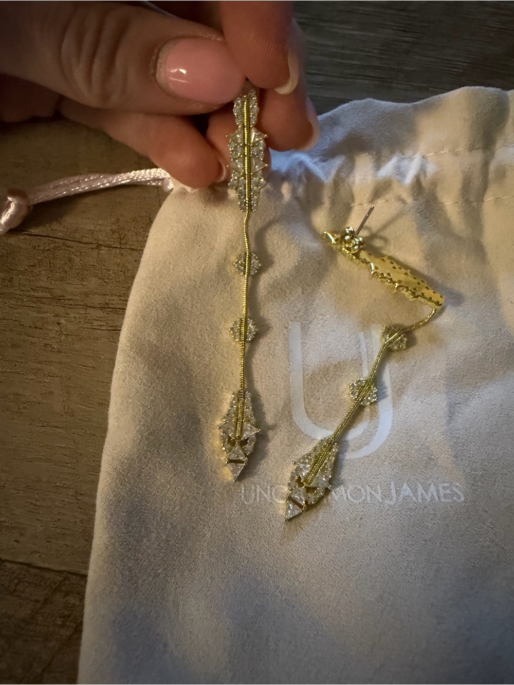 Uncommon James Gold Crystal Arrow Linear Earrings